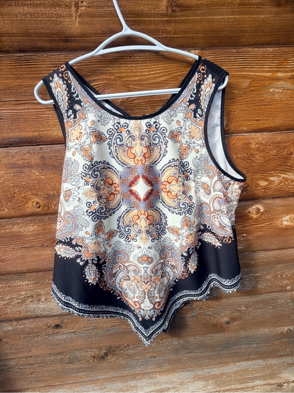 Black and Cream Paisley-Print Sleeveless Tank Top